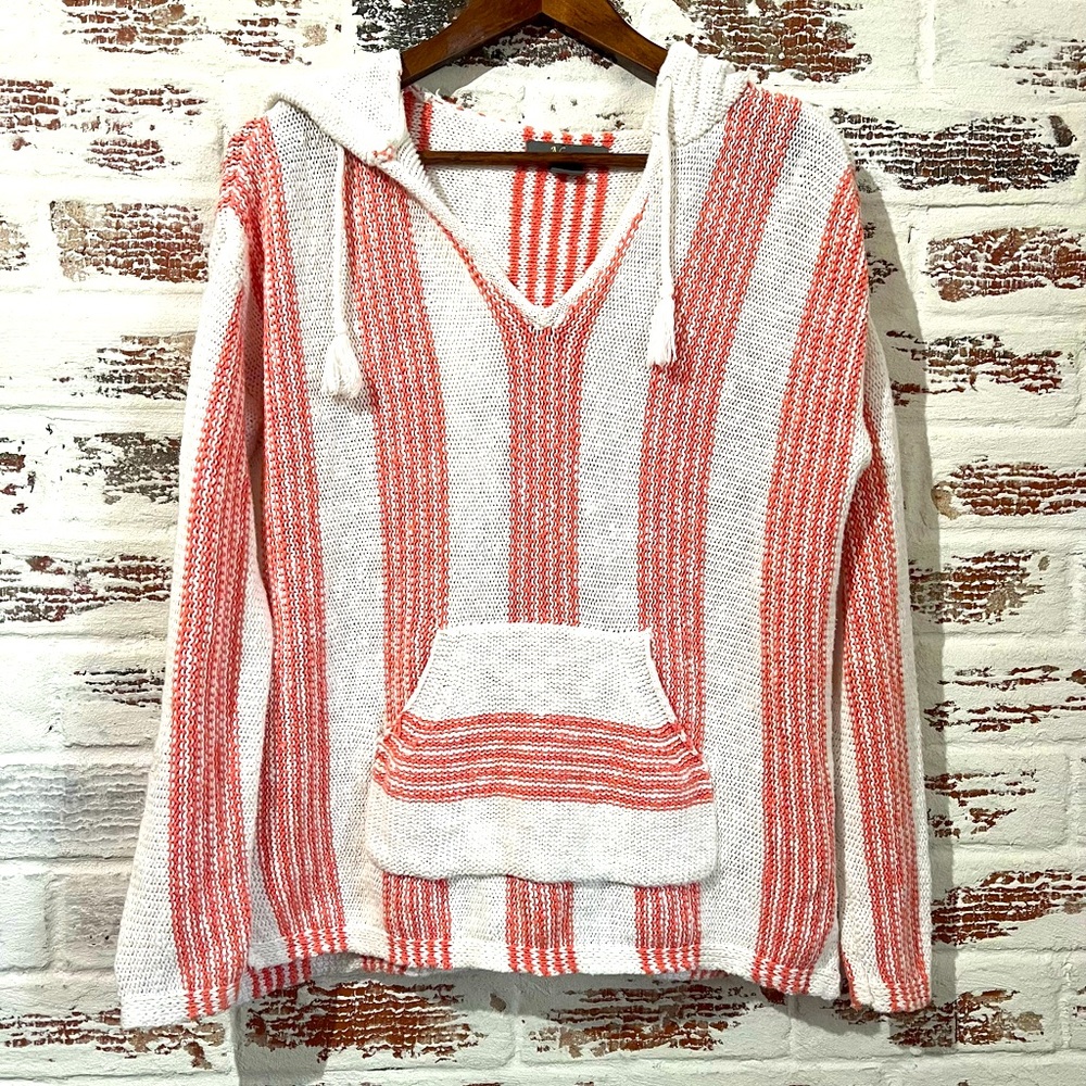 Natural Reflections Baja Hoodie Open Knit  Crochet Beachy Summer Cotton Size S